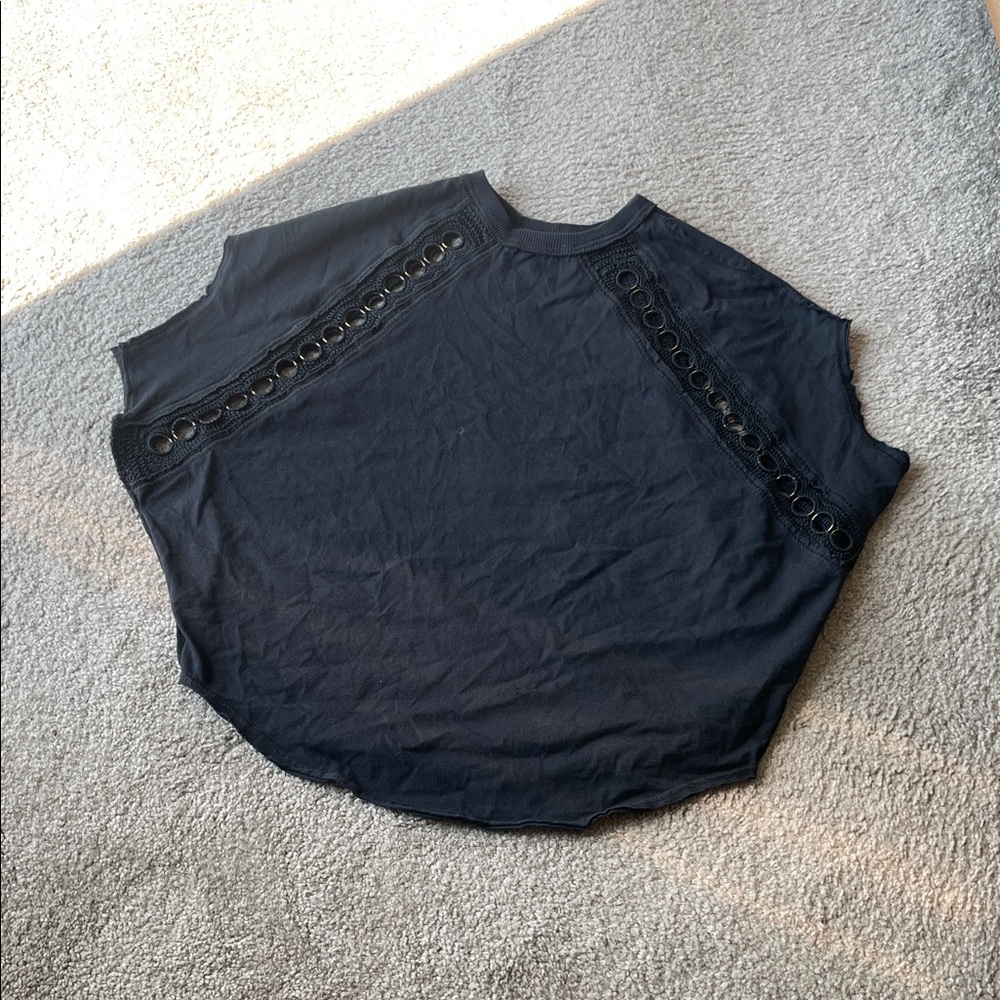 Free People Black Top with Eyelet Details